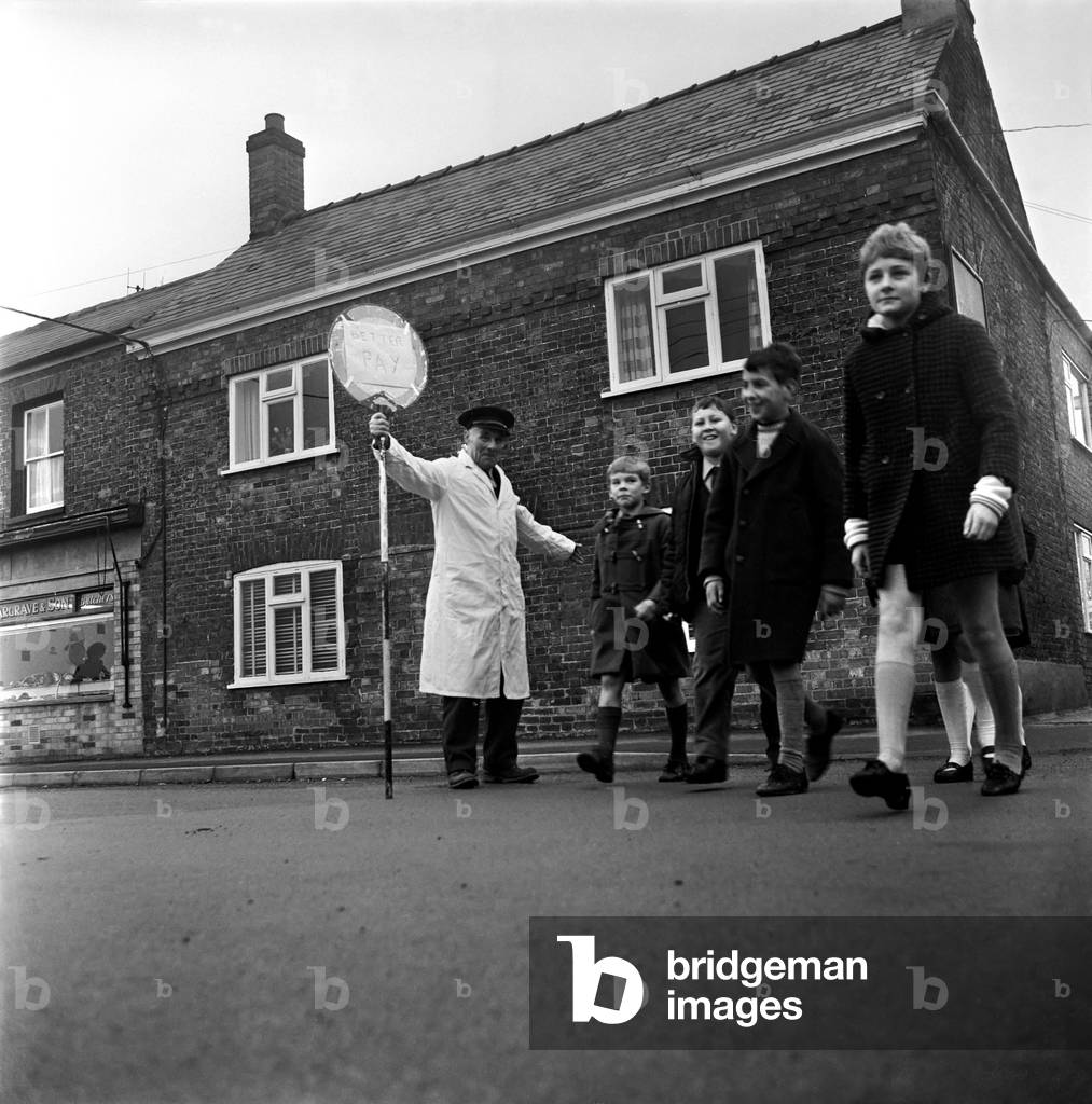The Striking Lollipop man William Stimpson. His sign reads 