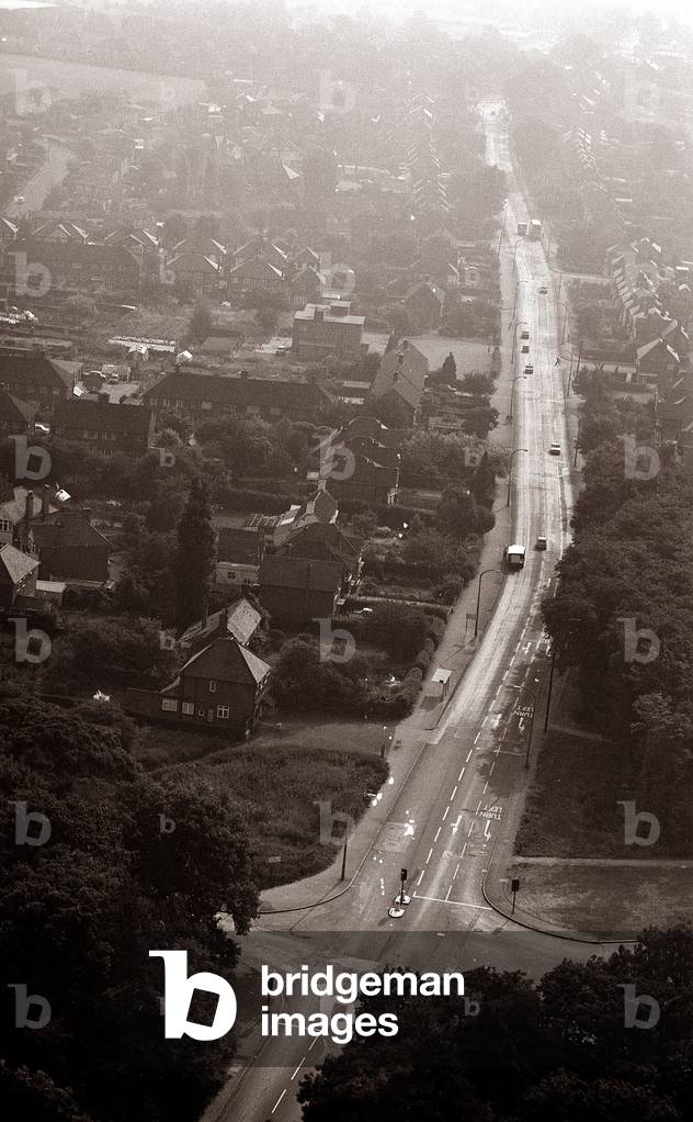 City of Nottingham, England Great Britain UK Aerial View of The Main Roads leading into Nottingham, Nottingham Town Centre. 04/08/1975 (b/w photo)
