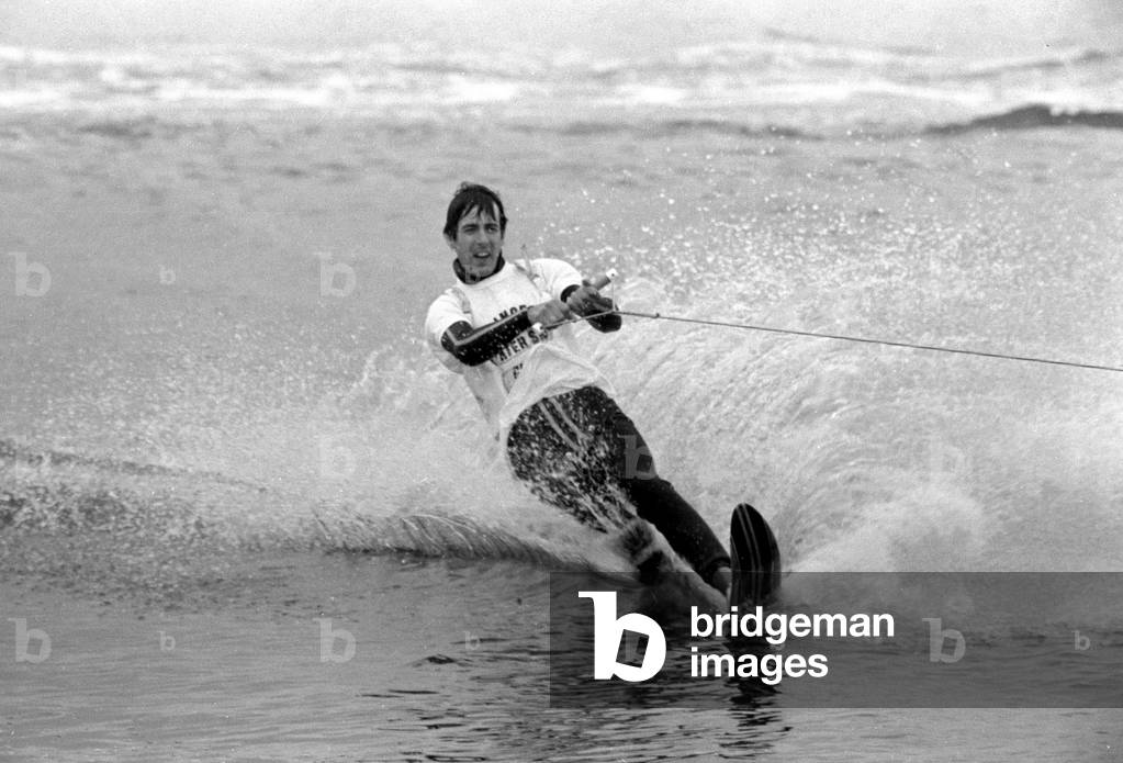Dec Cluskey of The Bachelors pop group water skiing at the Princes Ski Club near Bedfont in Middlesex. The band were being filmed for the ATV series 