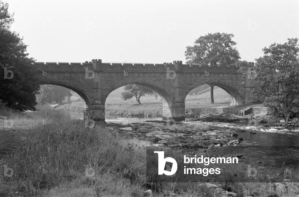 Barden Aqueduct and footbridge, crossing the River Wharfe, North Yorkshire. September 1971 (b/w photo)