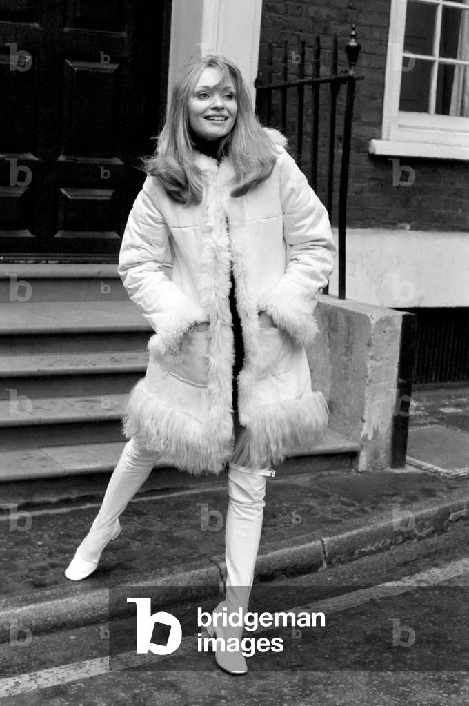 Model Blanche Webb wearing a fur jacket and a fur lining as a jacket. 
November 1969