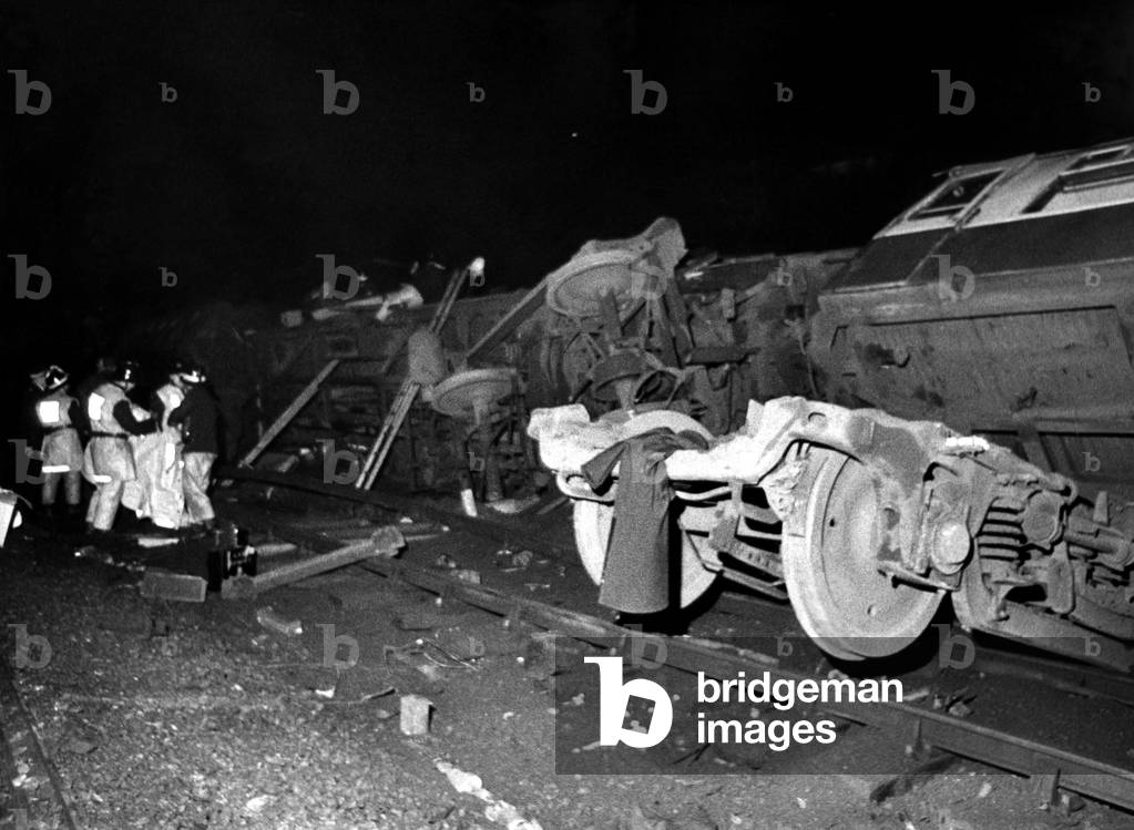 The crash of the Kings Cross to Aberdeen sleeper train called The Royal Northumberland Fusiliers at Morpeth on May 7th, 1969 (b/w photo)