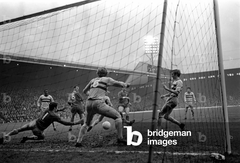 English League Division One match at AnfieldLiverpool 2 v West Ham United 0. Chris Lawler scores the first goal for Liverpool. November 1969 (photo)
