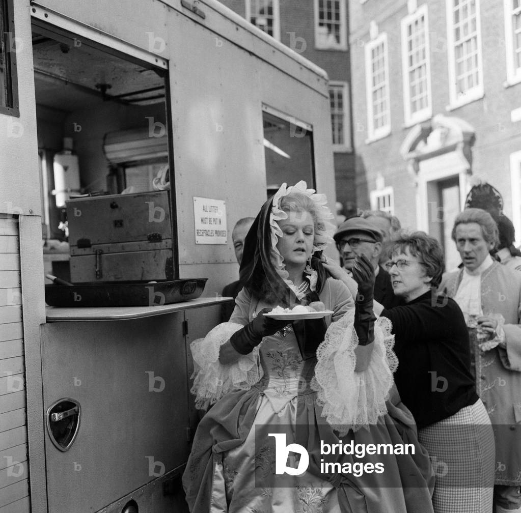 Angela Lansbury on the set of 'The Amorous Adventures of Moll Flanders'. 9th December 1964 (b/w photo)
