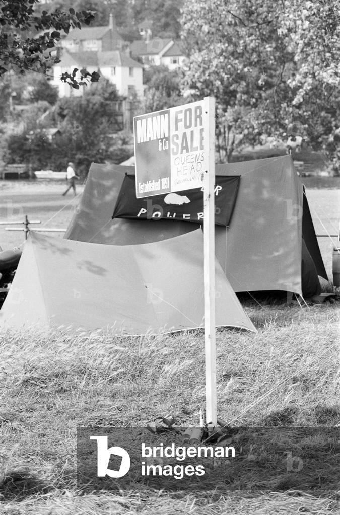 Campsite grows as festival goers start to arrive for the 20th National Rock Festival, taking place 22nd to 24th August, at Richfield Avenue, Reading, August 1980.