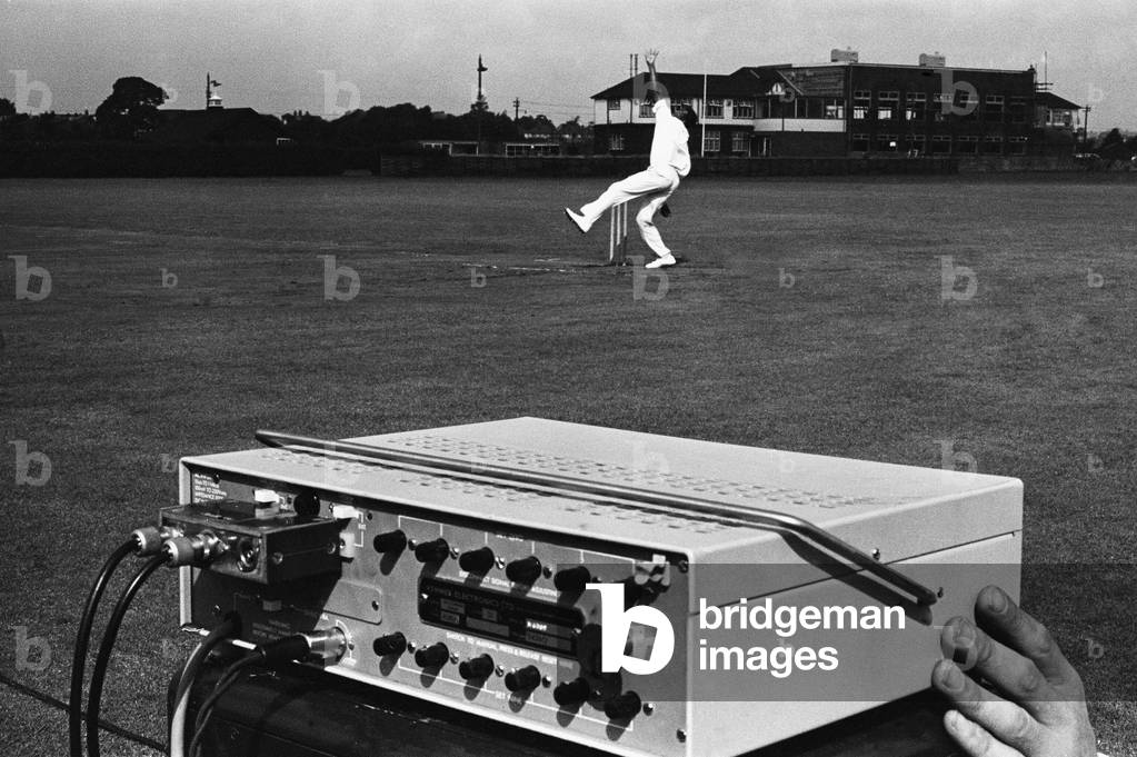Bowling speed test using an electronic device to measure the speed.
15th August 1966.