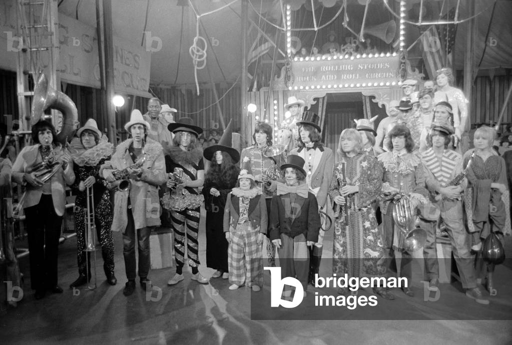 The Rolling Stones' Rock 'n' Roll Circus TV special, Intertel Studios, Stonebridge Park, 11 December 1968 (b/w photo)