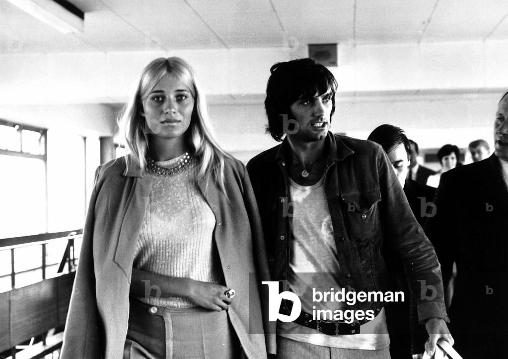 George Best with girlfriend Eva Haraldsted August 1969 arrive at Manchester Airport (photo)