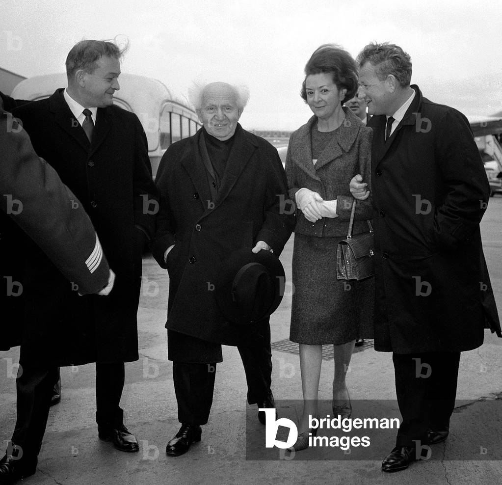 Ben Gurion, ex Prime Minister of Israel arrived at London this afternoon from Tel Aviv, March 1966 (b/w photo)
