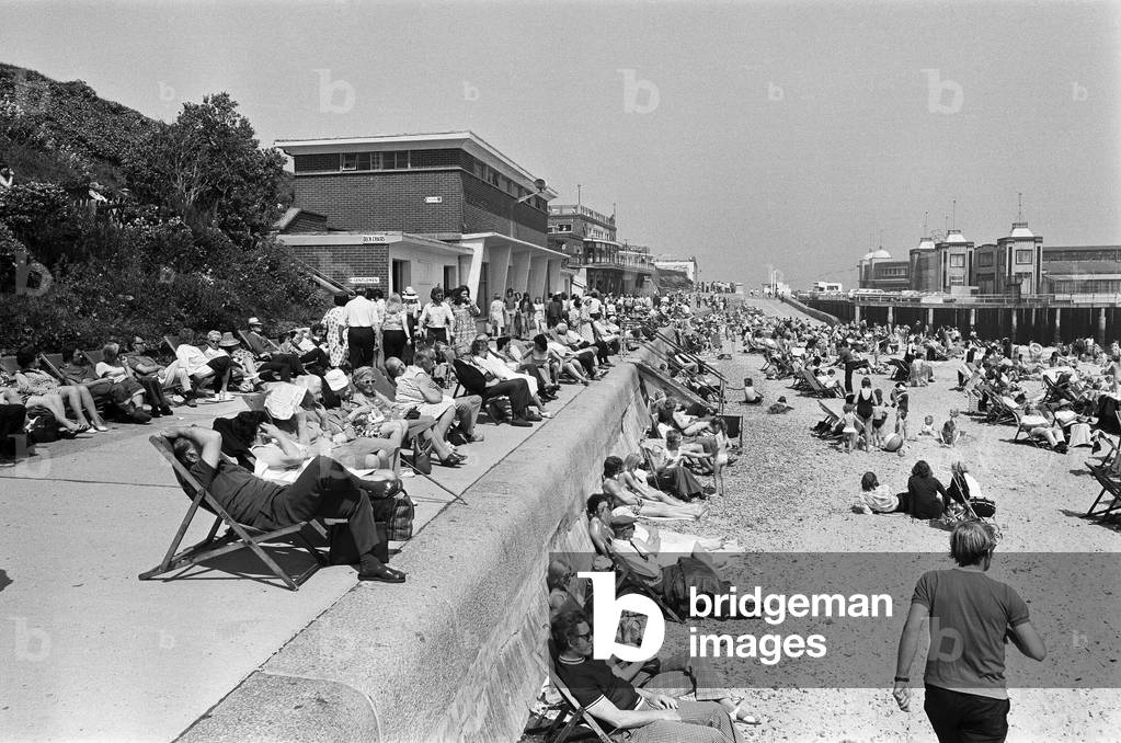 Beach Scenes, Eastbourne, East Sussex, 7th June 1975 (b/w photo)