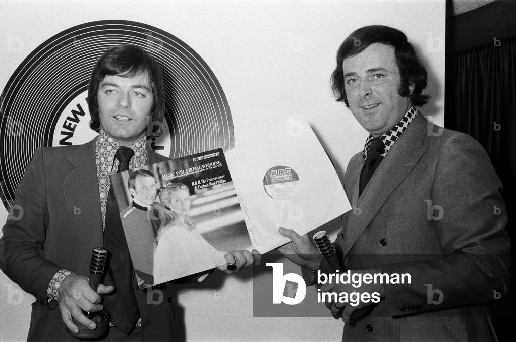 DJ's are presented with the first Royal wedding record. 16th November 1973.