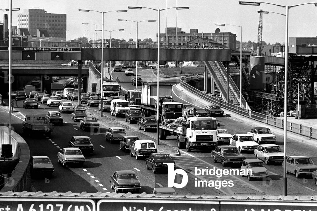 General scenes of traffic scenes in Newcastle - A traffic jam on the Central Motorway, 20 June 1979 (b/w photo)