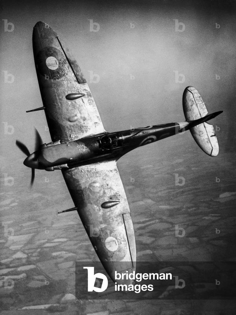 Supermarine Spitfire Mk Vb of No. 92 Squadron the East India Squadron, pictured in flight, 19th May 1941 (b/w photo)