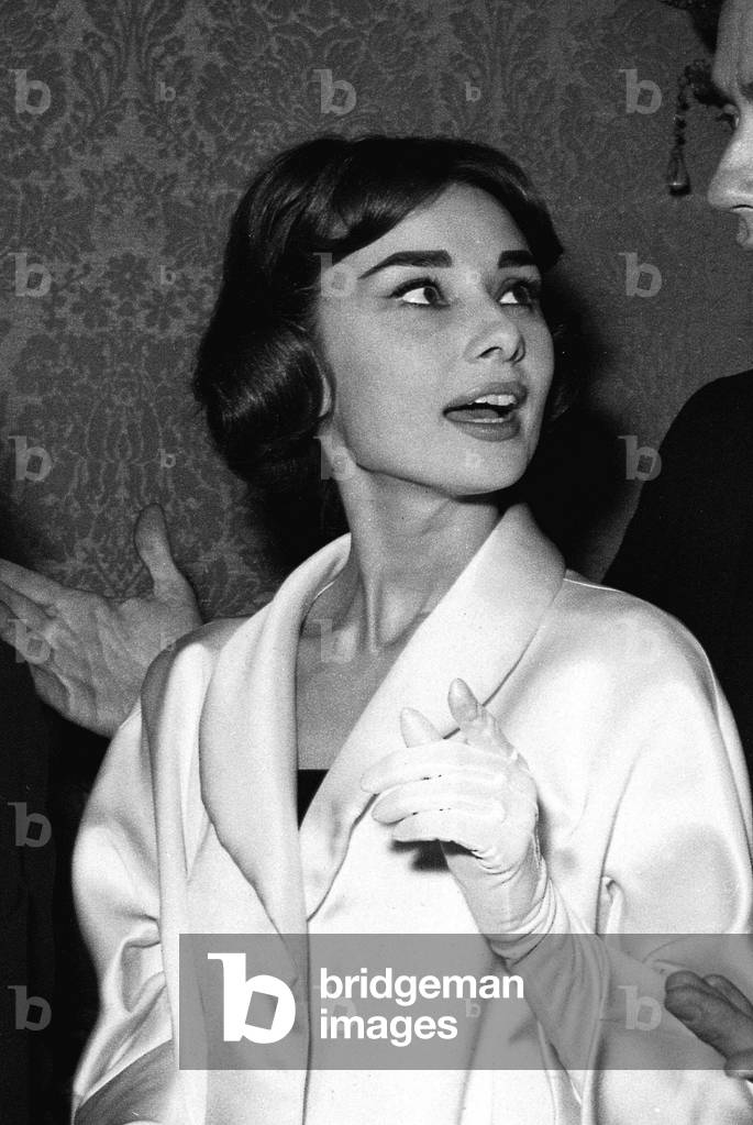 Actress Audrey Hepburn at the Plaza for the premiere of the film War and Peace 1956 (b/w photo)