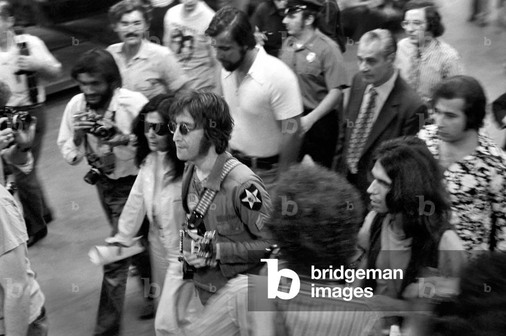 John Lennon and Yoko Ono in charity concert in New York. August 1972