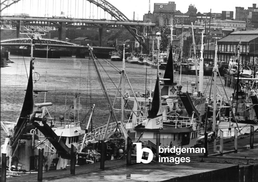 Foreign fishing boats tied up at the Newcastle Quayside seeking shelter from the weekend gales
January 1976