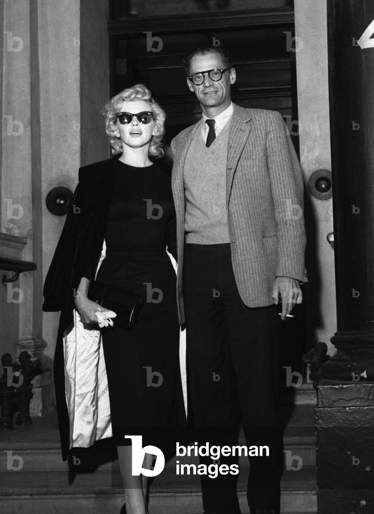 Marilyn Monroe and her husband Arthur Miller in London, 24th July 1956 (b/w photo)