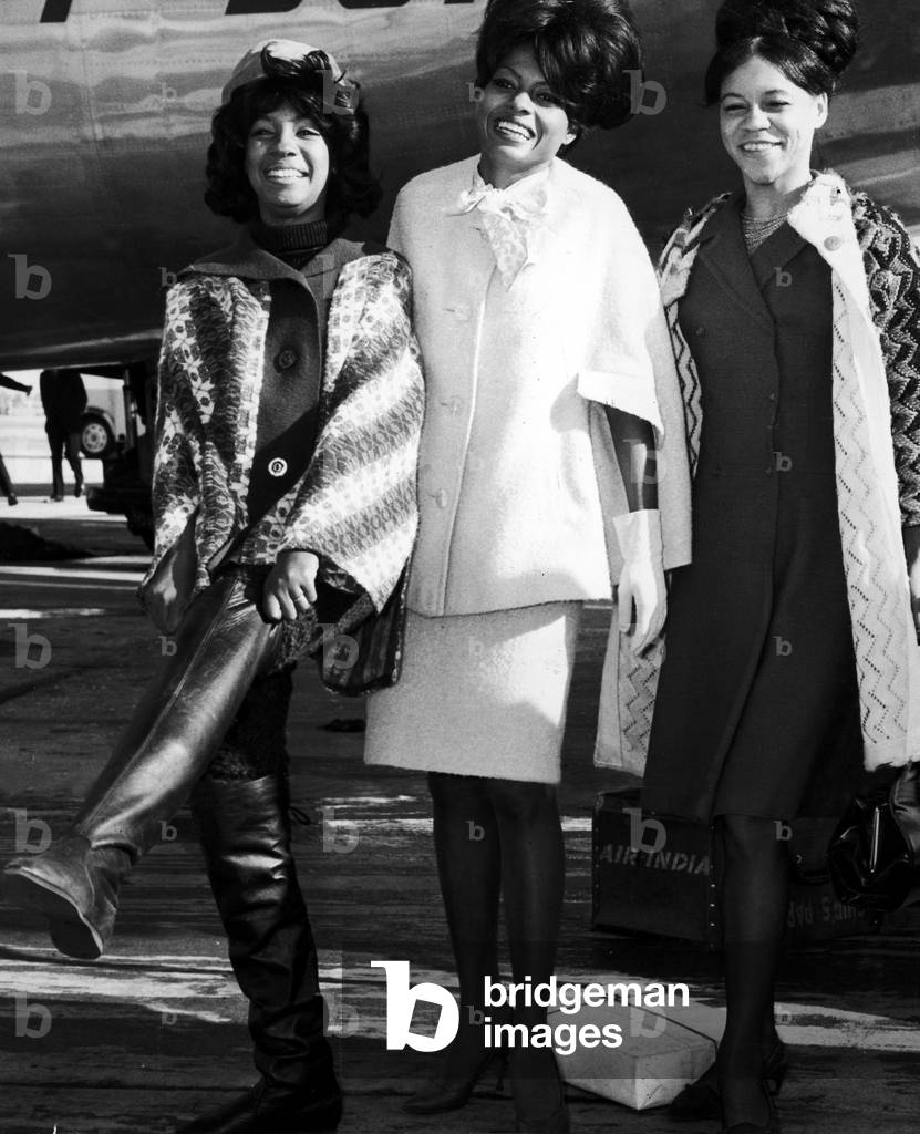 Supreme Girls in Town, one of many groups America is sending to Britain in an effort to win back some of the fame they lost to British Pop Groups. Pictured here are Diana Ross aged 20, Florence Ballard aged 21 and Mary Wilson aged 20. They are on a weeks tour of Britain, Belgium and the Netherlands. 6th October 1964 (b/w photo)