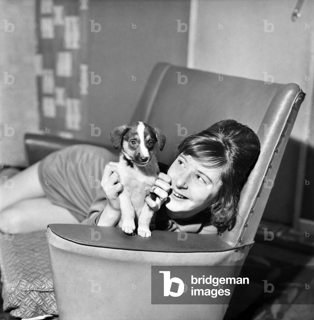 Teenager Cathy Rowntree aged 19 and puppy 