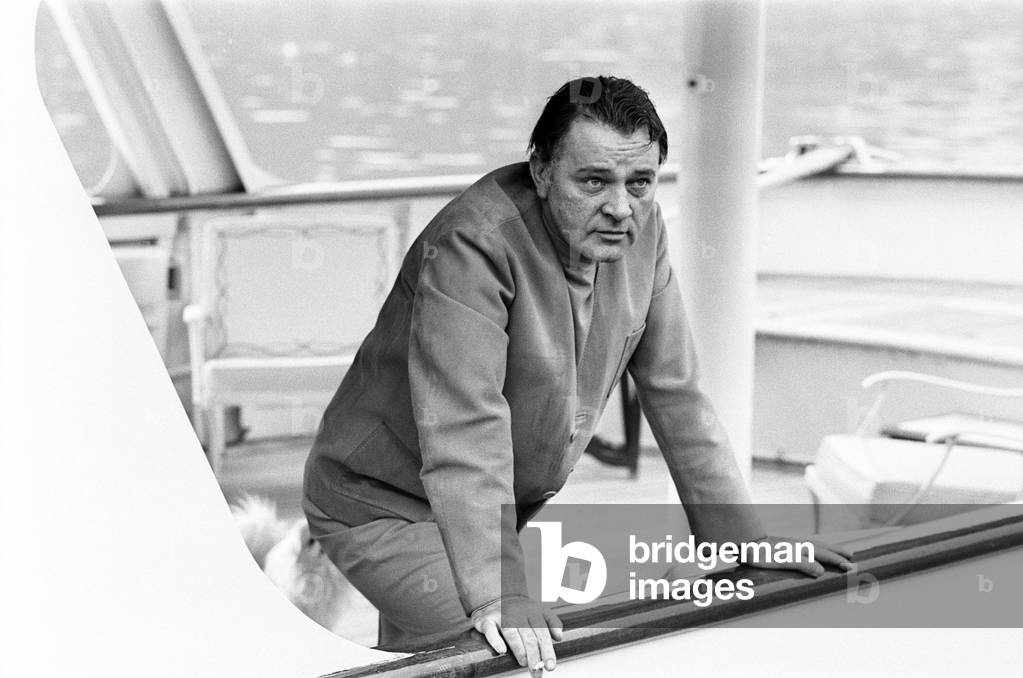 Richard Burton aboard his yacht 'Beatriz' moored in London.
8th July 1968