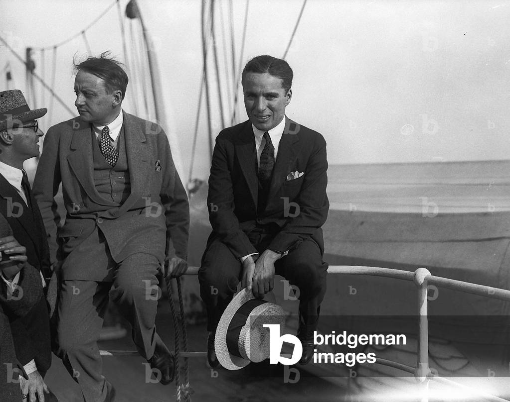 Charlie Chaplin actor arrives at Southampton on the liner Olympic, 12th September 1921 (b/w photo)
