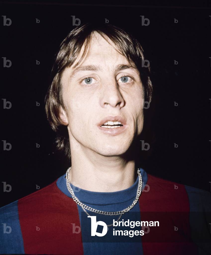 Barcelona footballer Johan Cruyff pictured before his side's match against Arsenal in the George Armstrong testimonial match at HighburyMarch 1974 (photo)
