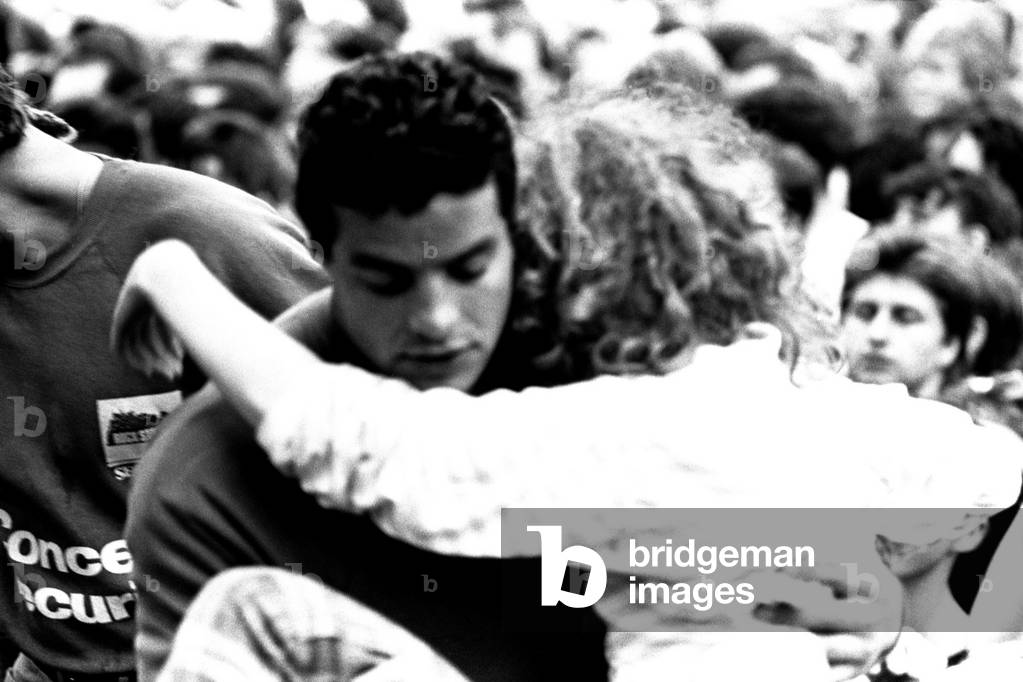 David Bowie performing at Roker Park, Sunderland on 23rd June 1987 (b/w photo)