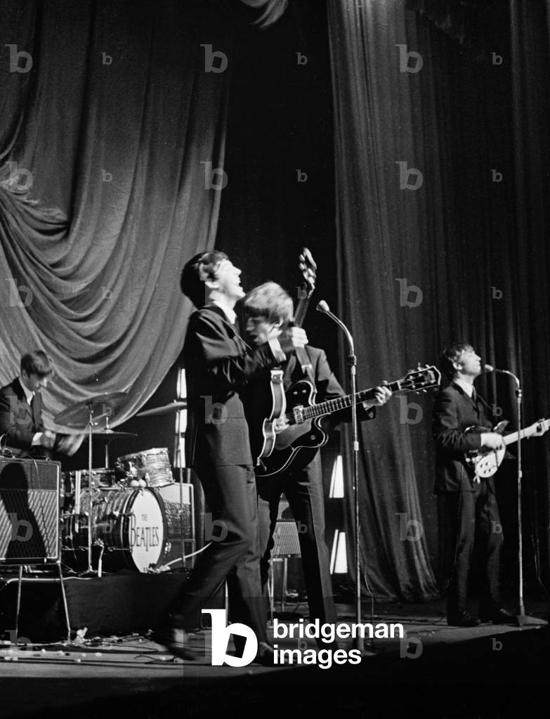 The Beatles performing on stage in Carlisle, 21st November 1963 (b/w photo)