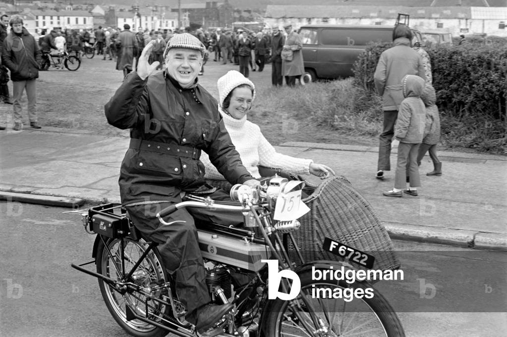 Motorsport: Action: I.O.M. TT Racing: Vintage Bikes and 3 Wheeler Cars on Display. June 1971