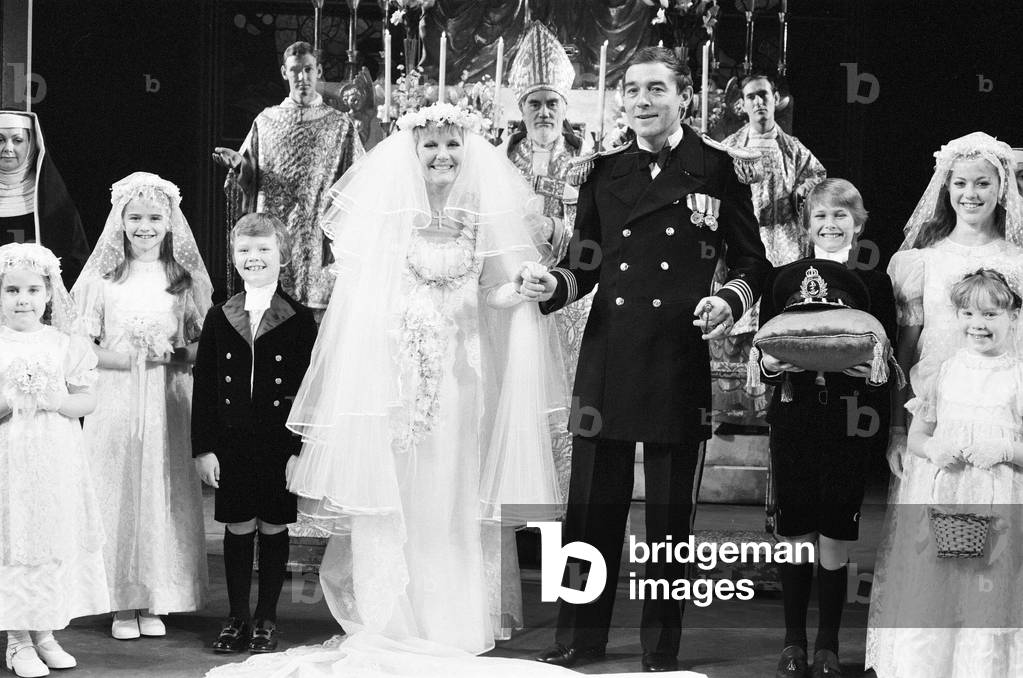 Petula Clark stars in the West End production of 'The Sound of Music'. The cast are pictured during the wedding scene. 9th August 1981 (b/w photo)