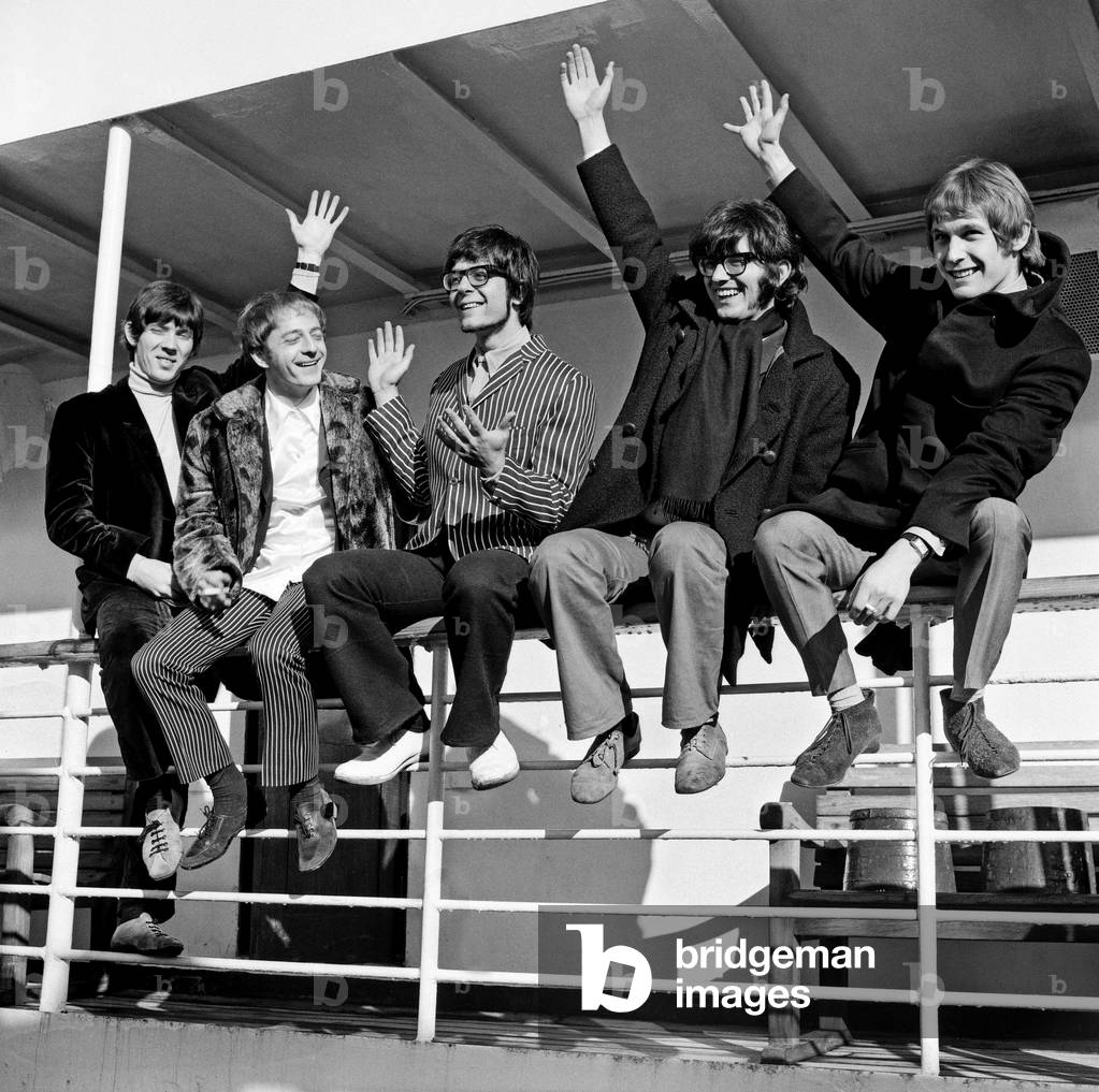 The Manfred Mann group pictured on the ship Chusan before they sail from Southampton. 5th November 1966 (b/w photo)