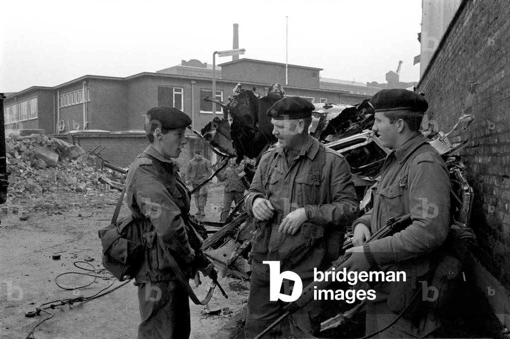 British army Soldiers seen here on patrol in the Falls Road area of Belfast, Northern Ireland.