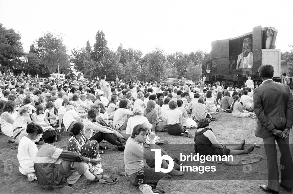 Billy Graham, American Christian evangelist, Mission England Crusade, Villa Park, Birmingham, 6th July 1984 (b/w photo)