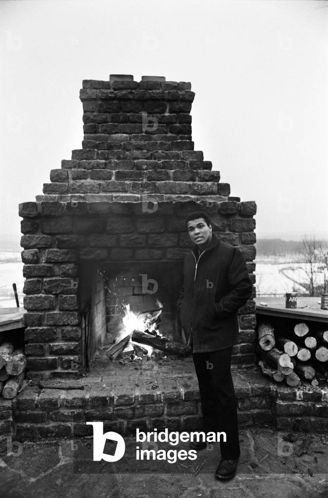Muhammad Ali at his training camp in Deer Lake Pennsylvania. ahead of his rematch with Joe Frazier 20th January 1974 (b/w photo)