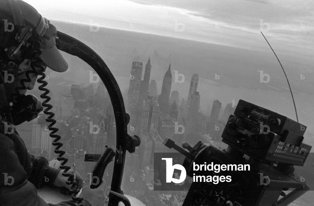 A helicopter over flies New York to monitor the Manhattan Traffic 14th February 1964 (b/w photo)