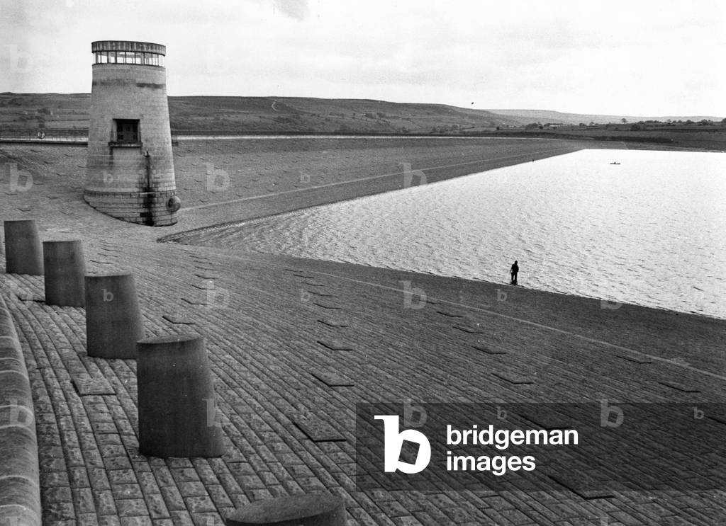 No fighting over pitches at this stretch of water as anglers enjoy a spot of fishing at Derwent Reservoir, County Durham, 1970