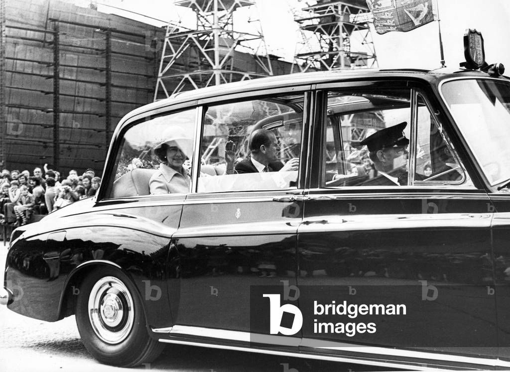 Queen Elizabeth II and Prince Philip on the North East Leg of The Jubilee Tour to celebrate the Silver Jubilee, 1977 (b/w photo)