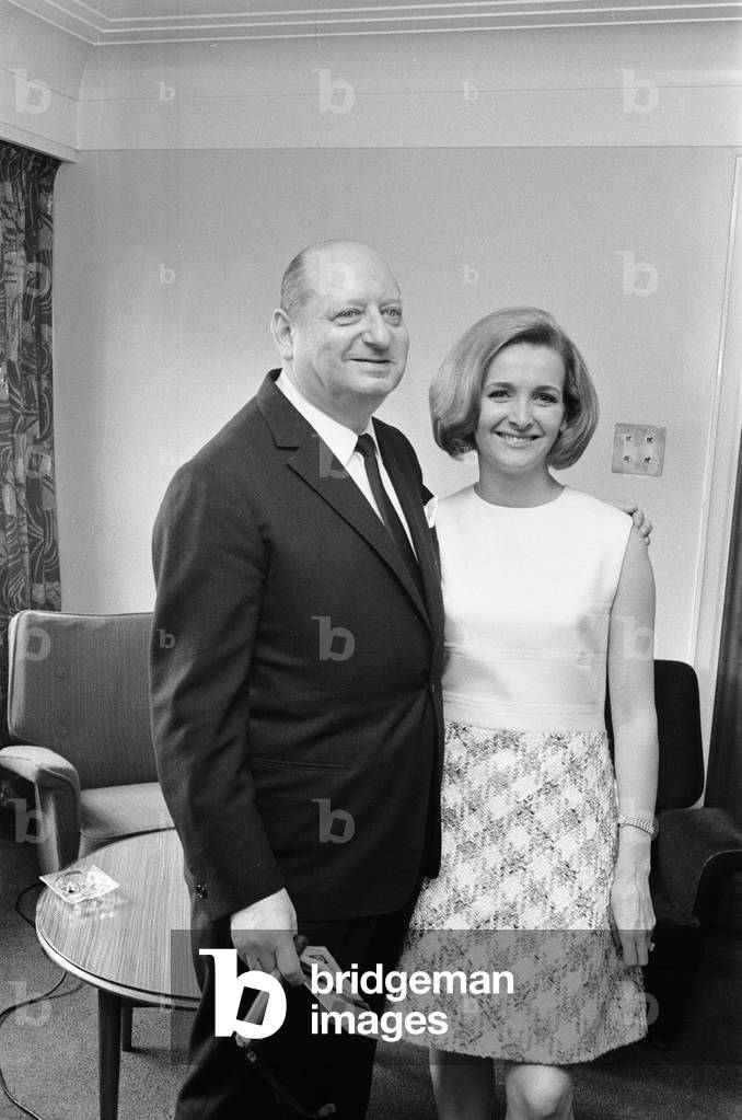 Media Mogul Lew Grade, managing director of ATV, announces the signature of Millicent Martin who is to star in a new British comedy series in colour. They are both pictured here at the ATV studios 3rd September 1968 (b/w photo)
