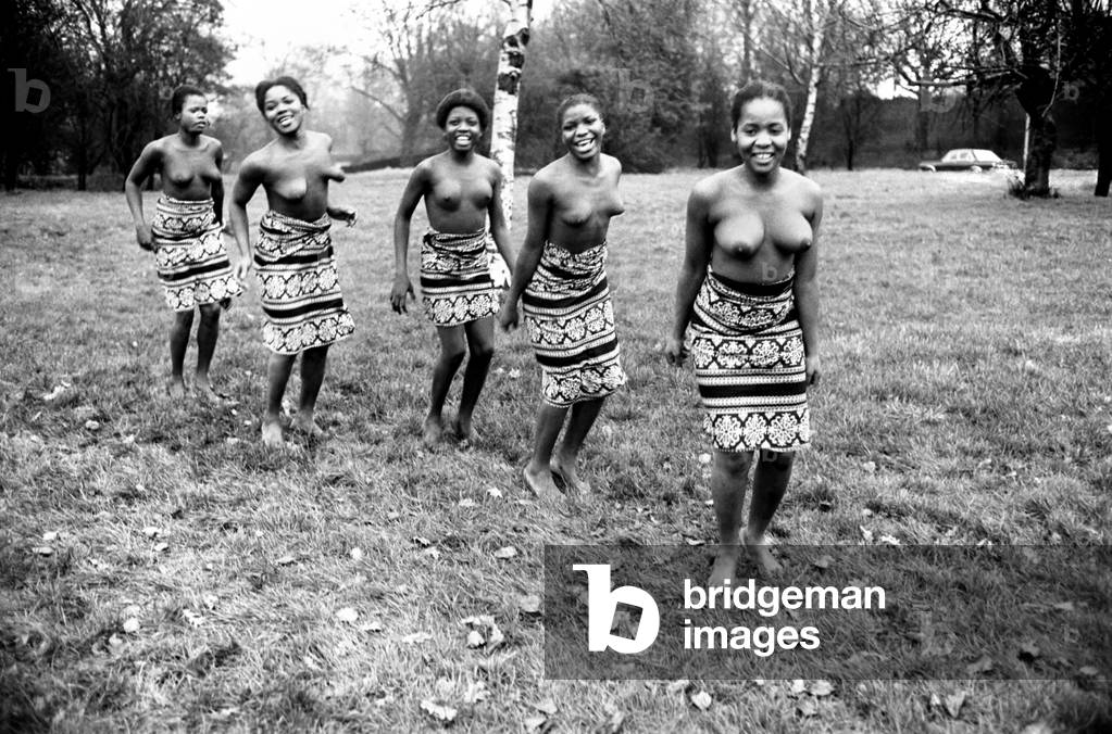 African Dancing: Ghanan Dancers. Girls performing their dance this morning. December 1974