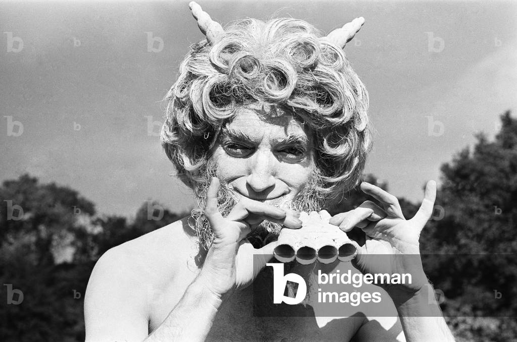 Zany comedian Marty Feldman seen here as the god Pan in Holland Park, London. Marty was filming for his new movie 