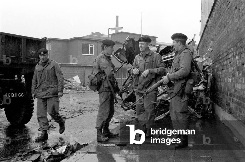 British army Soldiers seen here on patrol in the Falls Road area of Belfast, Northern Ireland.