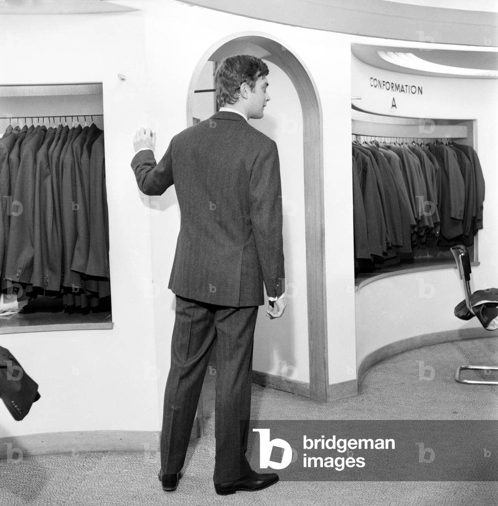 Men modelling the latest 1963 menswear design's in a Paris boutique, April 1963 (b/w photo)