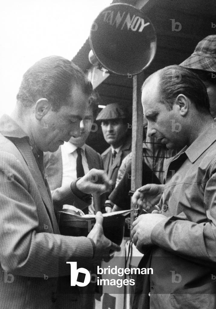 Grand Prix D'Europe august 1957 Practice day, Juan Manuel Fangio (b/w photo)