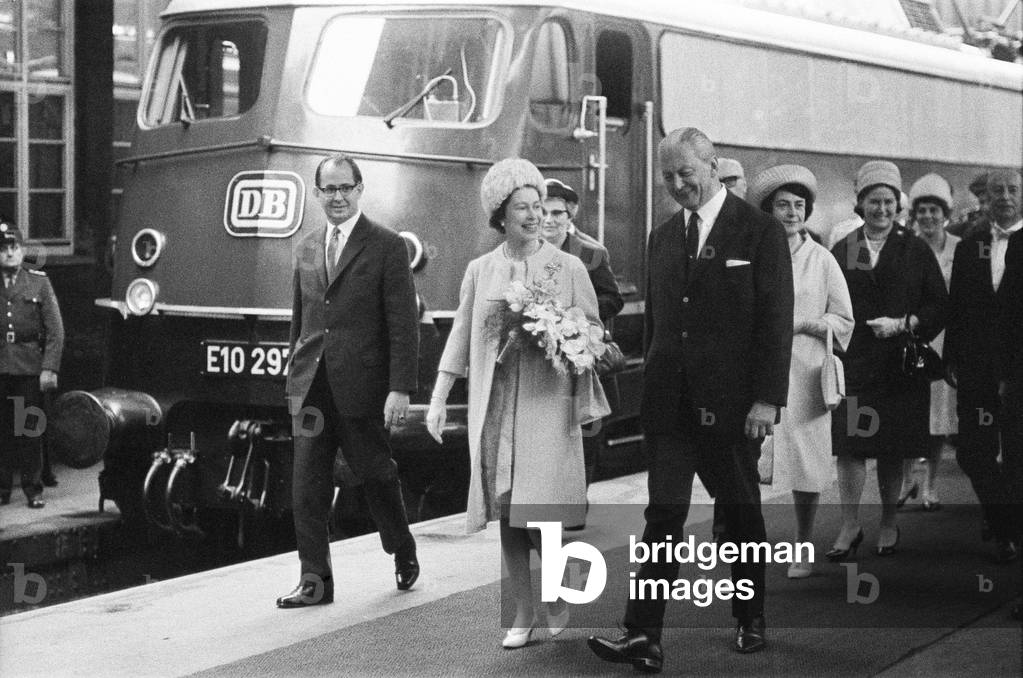 Queen Elizabeth II, during her visit to West Germany. Pictured at Schwabish Hall. 24th May 1965 (b/w photo)
