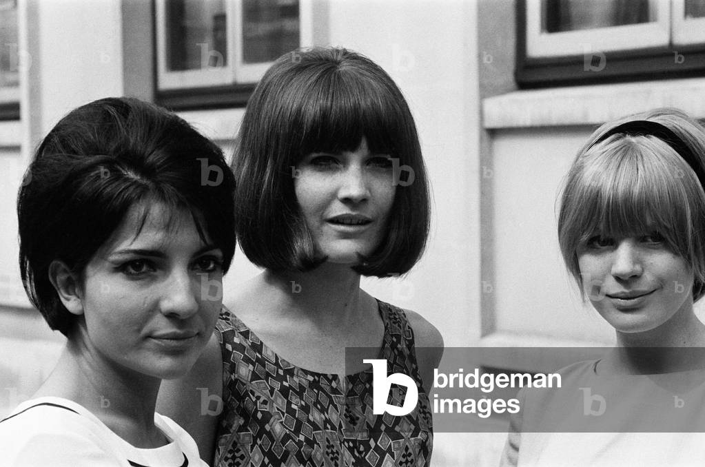 Marianne Faithfull, Sandie Shaw and Dana Valery in Berkeley Square at a photocall for their new series 'Ladybirds' 13th August 1965 (b/w photo)