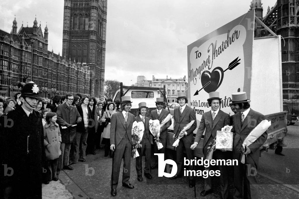 Young Conservatives demonstrate in favour for Mrs Margaret Thatcher in the lead up to the Conservative Leadership campaign, February 1975