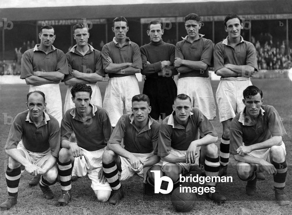 Stockport County A. F. C. 1949-50. Left to Right Back Row- Kenny Finney. Glover. Hacking. Monks. Mc. Cann, Front Row- Herd. Radcliffe. Robinson.. Barker. Swinscoe.. September 1949 (photo)