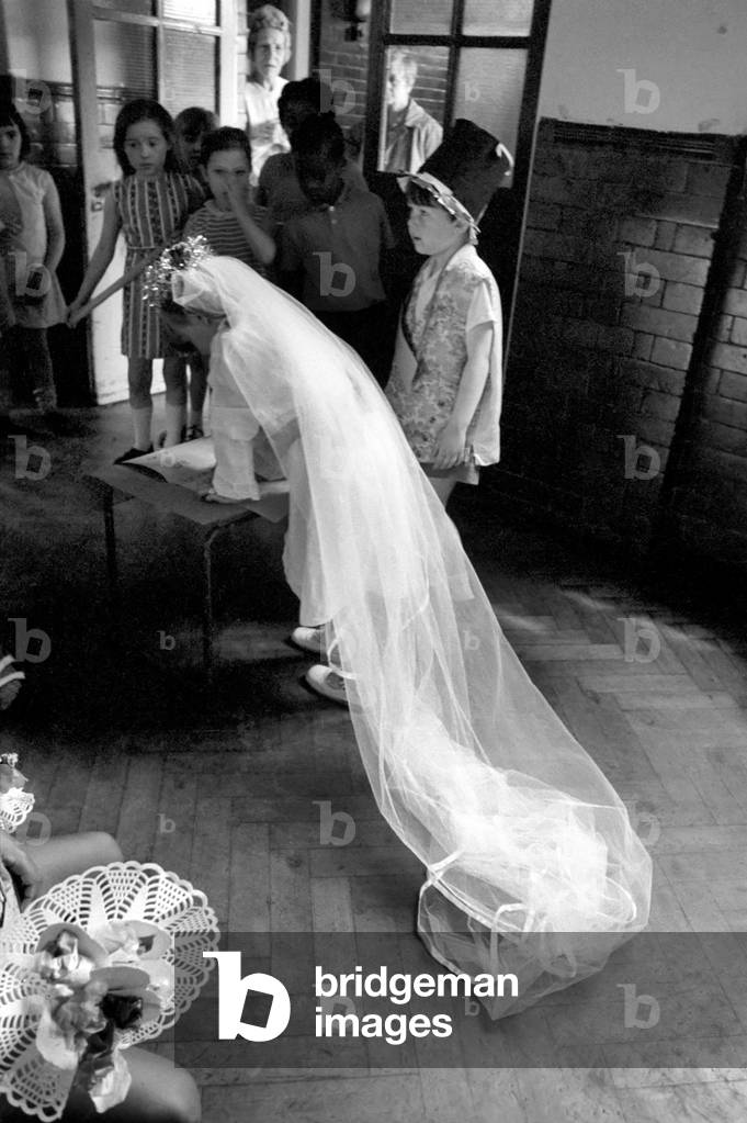 School Wedding Mockery: School Wedding at the Sir William Burroughês Primary School Salmon Lane, Stepney, East 1, June 1971