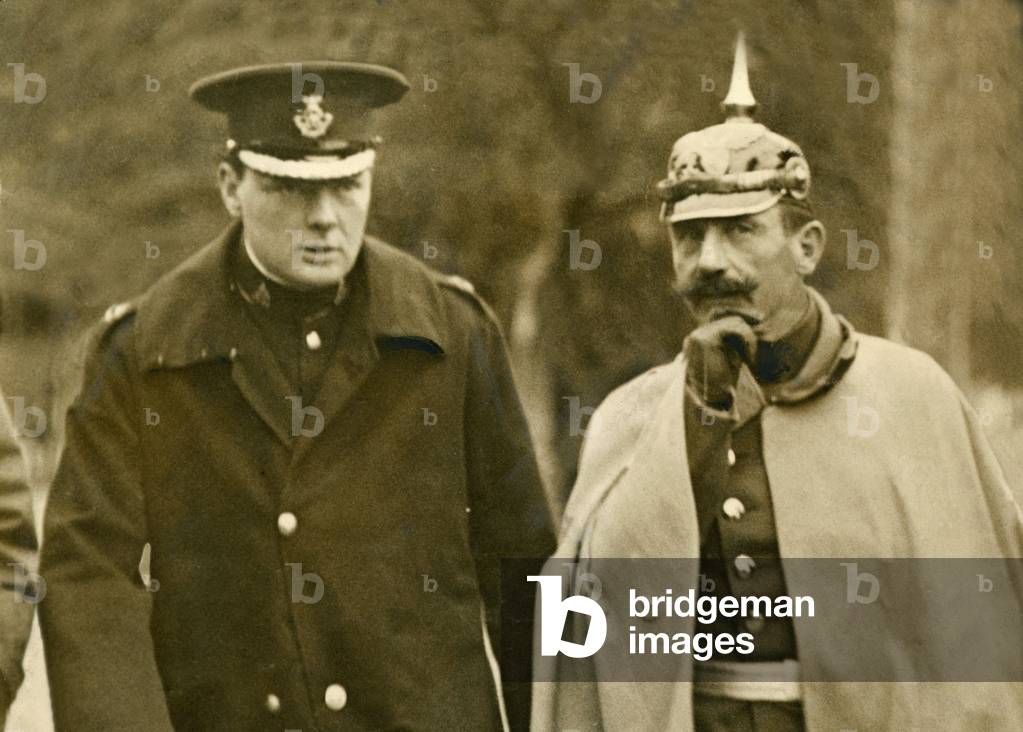 Winston Churchill with a German Officer, c.1909 (sepia photo)