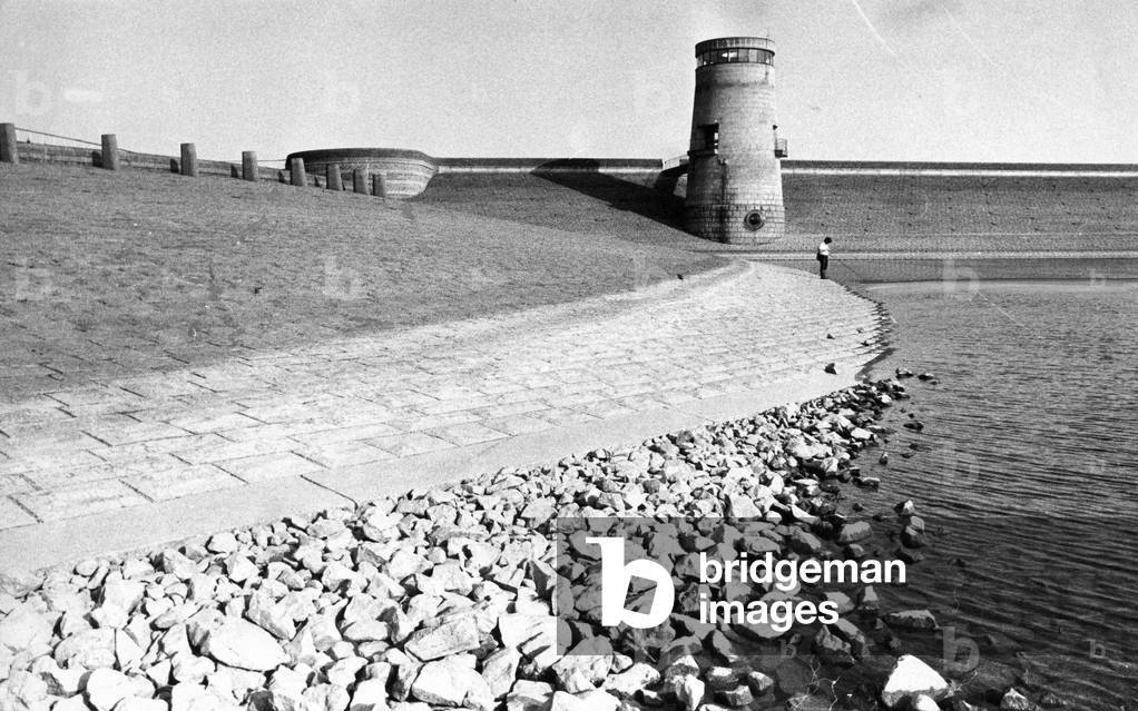 No fighting over pitches at this stretch of water as anglers enjoy a spot of fishing at Derwent Reservoir, County Durham, 1970
